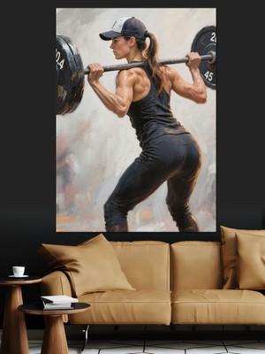 Karizma Tablo Halter Kaldıran Sporcu Kadın Dekoratif Kanvas - Mdf Ahşap Tablo