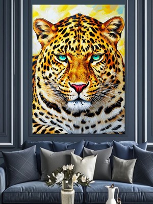 Karizma Tablo Vahşi Leopar Yüzü Yakın Dekoratif Kanvas - Mdf Ahşap Tablo