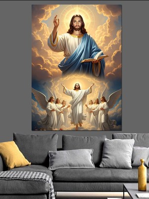 Karizma Tablo Bulutlar Arasında Isa Mesih Dekoratif Kanvas - Mdf Ahşap Tablo