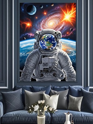 Karizma Tablo Uzaydaki Astronot Portre Sanatı Dekoratif Kanvas - Mdf Ahşap Tablo