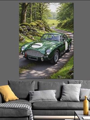 Artmeg Yeşil Klasik Spor Araba Dekoratif Kanvas - Mdf Ahşap Tablo