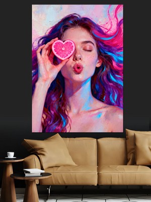 Artmeg Kalpli Gözlüklü Genç Kız Dekoratif Kanvas - Mdf Ahşap Tablo