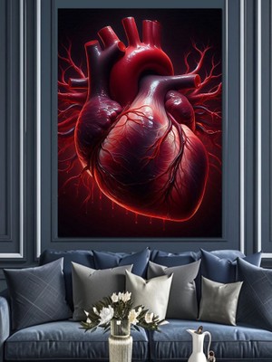 Karizma Tablo Parlayan Anatomik Kalp Çizimi Dekoratif Kanvas - Mdf Ahşap Tablo