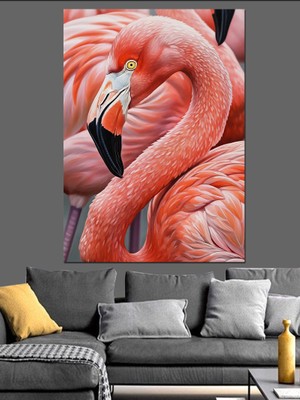Karizma Tablo Pembe Flamingo Kuş Portresi Dekoratif Kanvas - Mdf Ahşap Tablo