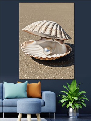 Tablomega Deniz Kabuğu ve Inci Dekoratif Kanvas - Mdf Ahşap Tablo
