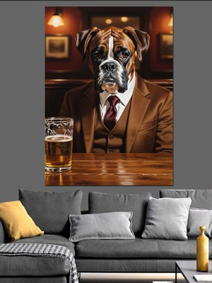 Karizma Tablo Takım Elbiseli Köpek Resmi Dekoratif Kanvas - Mdf Ahşap Tablo