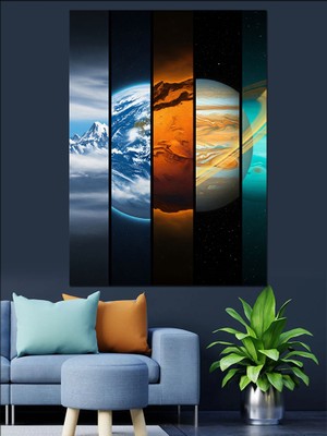 Karizma Tablo Gezegenler Uzay Panoramyası Sanatı Dekoratif Kanvas - Mdf Ahşap Tablo