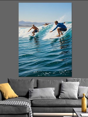 Karizma Tablo Dalgalı Denizde Sörf Yapan Dekoratif Kanvas - Mdf Ahşap Tablo