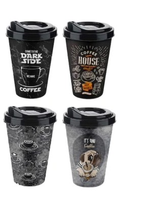 Mivexa Outdoor Outlet 4 Adet Kahve Bardağı - Kapaklı Desenli 400ML