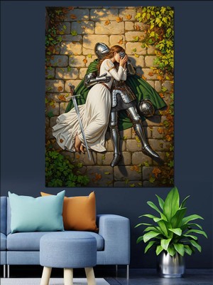 Artmeg Ortaçağ Şövalye Aşk Öpücük Dekoratif Kanvas - Mdf Ahşap Tablo