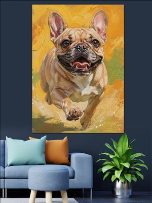 Tablomega Koşan Fransız Bulldog Köpek Dekoratif Kanvas - Mdf Ahşap Tablo