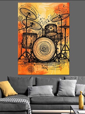 Artmeg Davul Bateri Müzik Aleti Dekoratif Kanvas - Mdf Ahşap Tablo