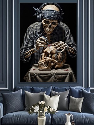 Karizma Tablo Hazineci Iskelet Korsan Resmi Dekoratif Kanvas - Mdf Ahşap Tablo