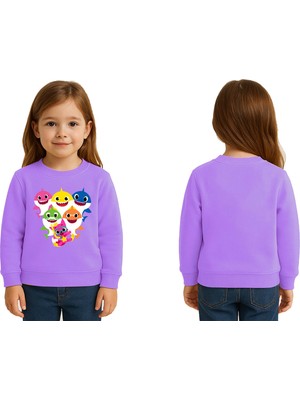 Sedirli Unisex Baby Shark Baskılı Çocuk Swaetshirt 3 Iplik Şardonlu