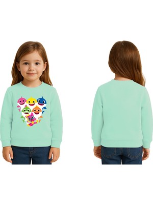 Sedirli Unisex Baby Shark Baskılı Çocuk Swaetshirt 3 Iplik Şardonlu