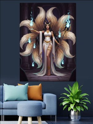 Karizma Tablo Dokuz Kuyruklu Tilki Kadın Dekoratif Kanvas - Mdf Ahşap Tablo