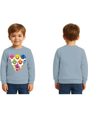 Sedirli Unisex Baby Shark Baskılı Çocuk Swaetshirt 3 Iplik Şardonlu