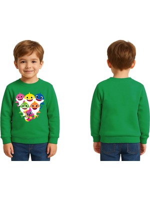 Sedirli Unisex Baby Shark Baskılı Çocuk Swaetshirt 3 Iplik Şardonlu