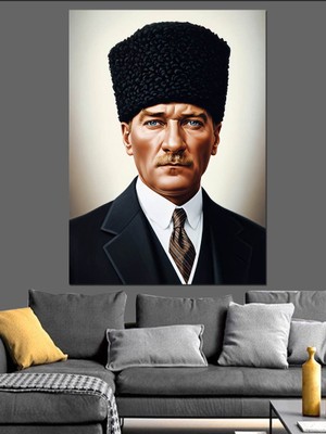Karizma Tablo Siyah Arkaplan Atatürk Portresi Dekoratif Kanvas - Mdf Ahşap Tablo