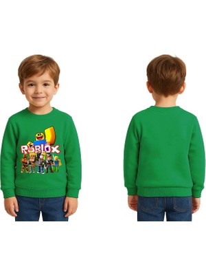 Sedirli Unisex Roblox Baskılı Çocuk Swaetshirt 3 Iplik Şardonlu