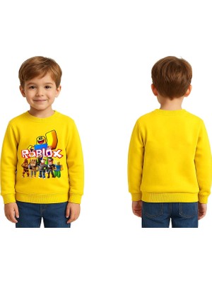 Sedirli Unisex Roblox Baskılı Çocuk Swaetshirt 3 Iplik Şardonlu