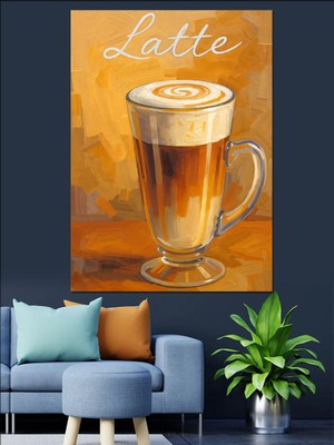 Artmeg Sıcak Latte Kahve Bardağı Dekoratif Kanvas - Mdf Ahşap Tablo