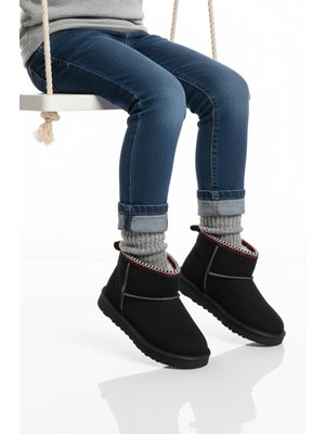 Cool Siyah Süet Içi Kürklü Soğuğa Dirençli Kız Çocuk Bot Ugy F