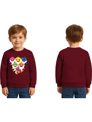 Sedirli Unisex Baby Shark Baskılı Çocuk Swaetshirt 3 Iplik Şardonlu