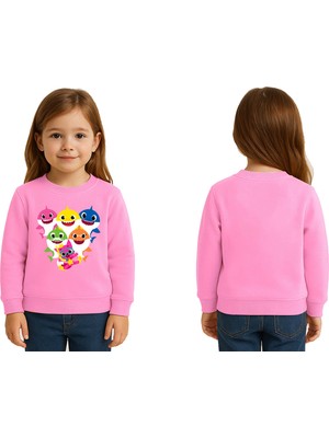 Sedirli Unisex Baby Shark Baskılı Çocuk Swaetshirt 3 Iplik Şardonlu