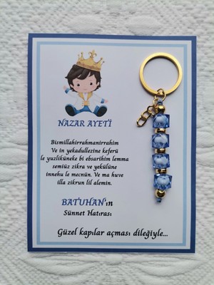 İ&DBABY 24 Adet Küçük Prens Kişiye Özel Nazar Ayeti Sünnet Hatırası Dağıtmalık Mavi Anahtarlık Hediyelik