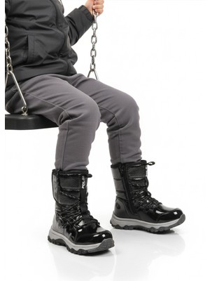 Polact Siyah Kaymaz Taban Içi Polarlı Kız Çocuk Kar Botu 24081 F