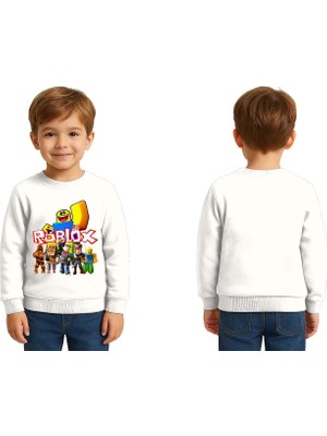 Sedirli Unisex Roblox Baskılı Çocuk Swaetshirt 3 Iplik Şardonlu