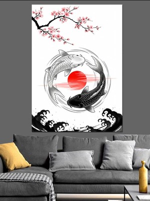 Tablomega Yin Yang Çiçek Deseni Dekoratif Kanvas - Mdf Ahşap Tablo