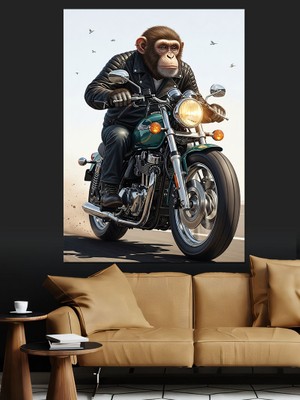 Karizma Tablo Motosikletli Adam ve Köpek Dekoratif Kanvas - Mdf Ahşap Tablo