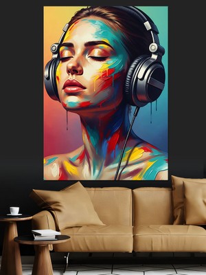 Karizma Tablo Renkli Yüz Boyalı Kız Dekoratif Kanvas - Mdf Ahşap Tablo