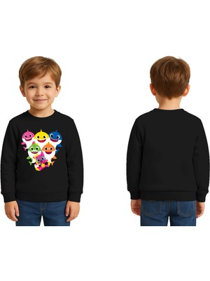 Sedirli Unisex Baby Shark Baskılı Çocuk Swaetshirt 3 Iplik Şardonlu