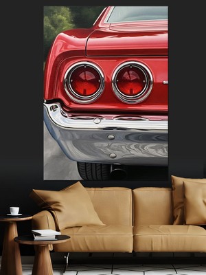 Karizma Tablo Kırmızı Araba Arka Stop Dekoratif Kanvas - Mdf Ahşap Tablo