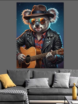 Tablomega Gitar Çalan Rockçı Koala Dekoratif Kanvas - Mdf Ahşap Tablo