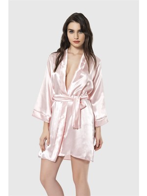 Çamaşır Kenti Arias Closet Somon Kısa Saten Sabahlık