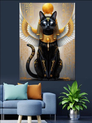 Artmeg Mısır Tanrısı Kedi Bastet Dekoratif Kanvas - Mdf Ahşap Tablo