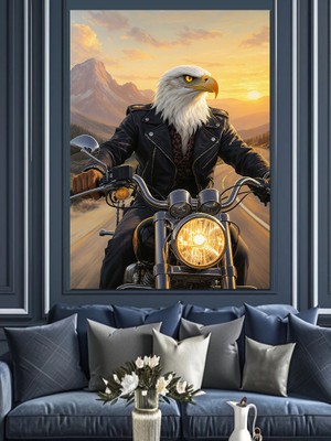 Tablomega Motosiklet Süren Kartal Adam Dekoratif Kanvas - Mdf Ahşap Tablo