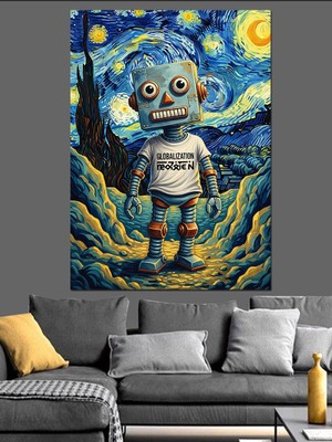 Artmeg Van Gogh Tarzı Robot Dekoratif Kanvas - Mdf Ahşap Tablo