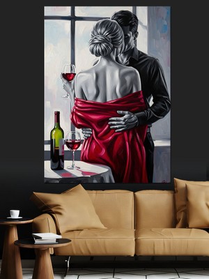 Tablomega Romantik Yemek Aşık Çift Dekoratif Kanvas - Mdf Ahşap Tablo