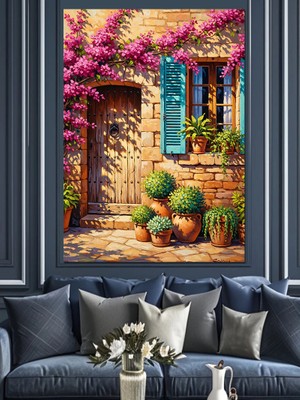 Artmeg Çiçekli Pencere ve Kapı Dekoratif Kanvas - Mdf Ahşap Tablo