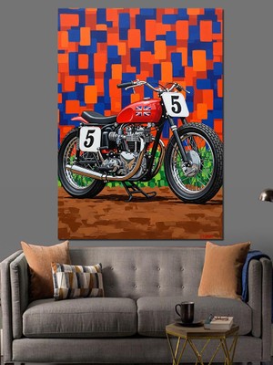 Karizma Tablo Klasik Yarış Motosikleti Kırmızı Dekoratif Kanvas - Mdf Ahşap Tablo