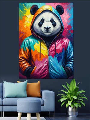 Karizma Tablo Renkli Montlu Panda Resmi Dekoratif Kanvas - Mdf Ahşap Tablo
