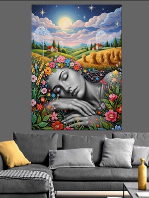 Artmeg Doğada Uyuyan Kadın Portresi Dekoratif Kanvas - Mdf Ahşap Tablo