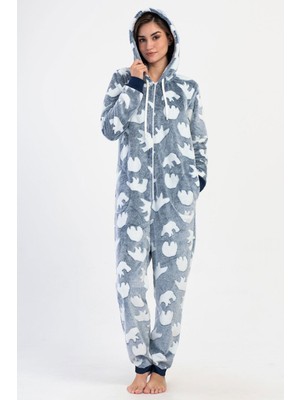 Vienetta Kadın Welsoft Yumuşacık Uzun Kol Indigo Tulum C2T5N1O304