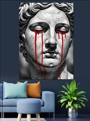 Tablomega Kan Ağlayan Heykel Yüzü Dekoratif Kanvas - Mdf Ahşap Tablo