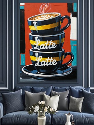 Artmeg Üst Üste Kahve Fincanları Dekoratif Kanvas - Mdf Ahşap Tablo